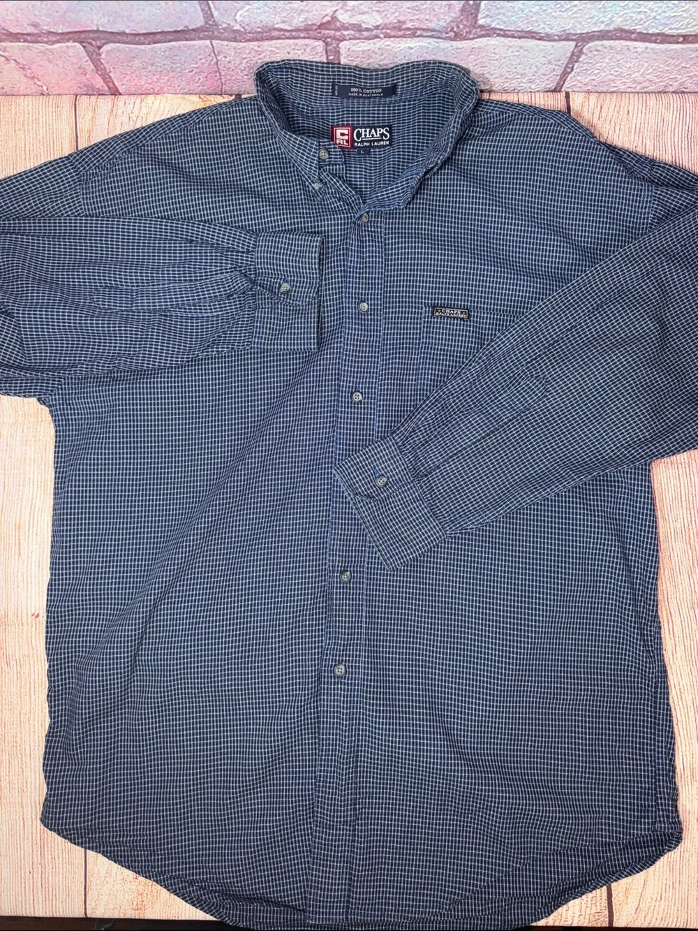 Chaps Ralph Lauren Men’s Large Blue Check Button Down Shirt Cotton - Picture 5 of 11